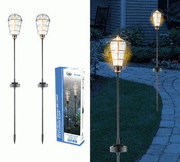 Alpine Corporation 34" Tall Outdoor Solar Powered Edison Bulb Garden LED Stake - Set of 2