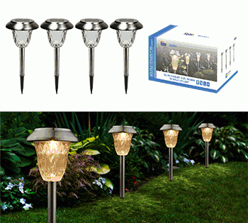 ALPINE CORPORATION 17" TALL OUTDOOR SOLAR POWERED PATHWAY LED LIGHT STAKES, SILVER (SET OF 4)