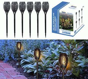 ALPINE CORPORATION 20" TALL OUTDOOR SOLAR POWERED PATHWAY LED TORCH LIGHT STAKES (SET OF 6)