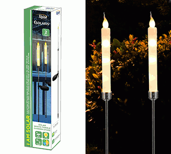 ALPINE CORPORATION 40"H SOLAR POWERED CANDLESTICK GARDEN STAKES WITH LED LIGHT - SET OF 2 
