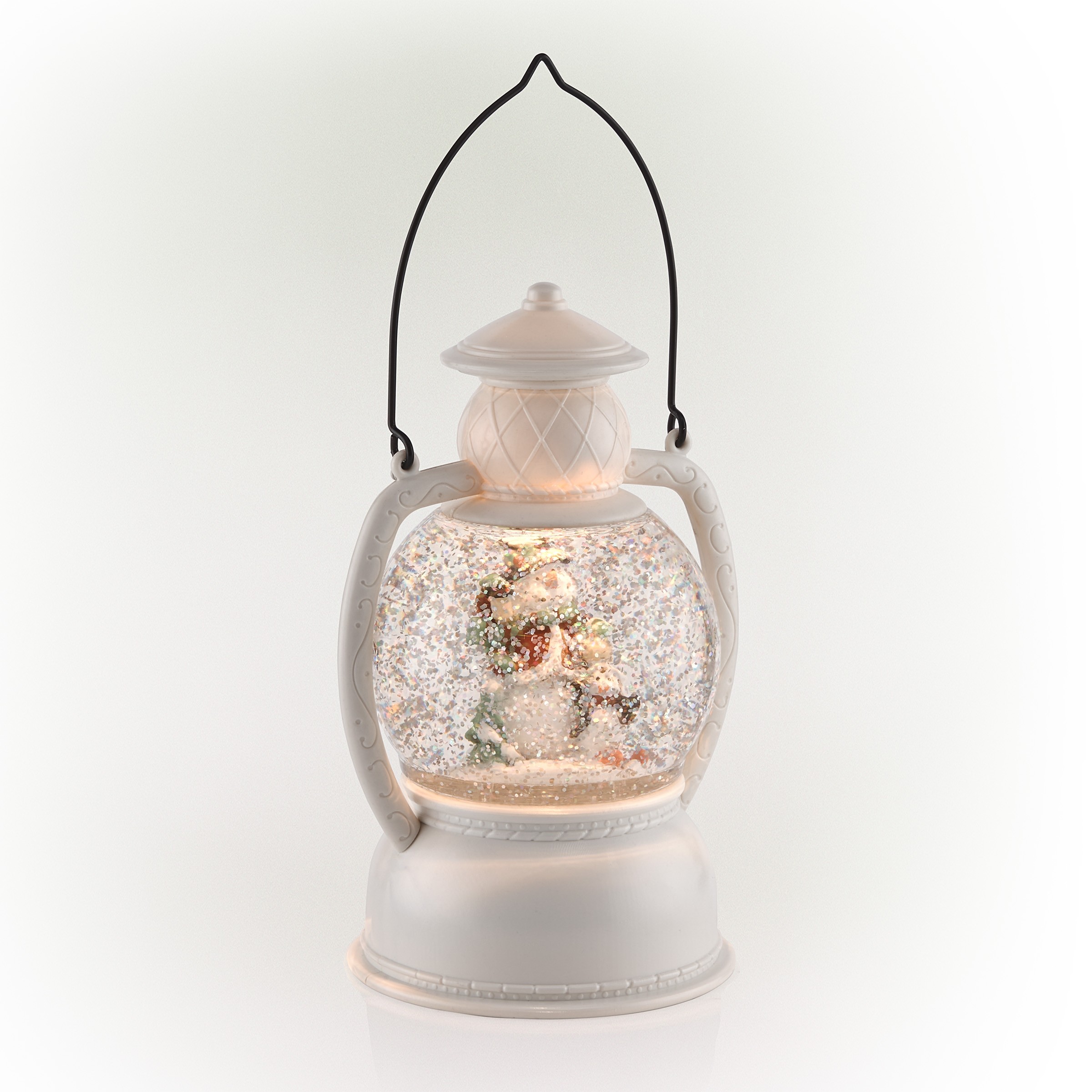 11" White Christmas Snow Globe Lantern with Warm White LED Light