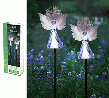 SOLAR ANGEL FIBER OPTIC WINGS LED GARDEN STAKE - SET OF 2