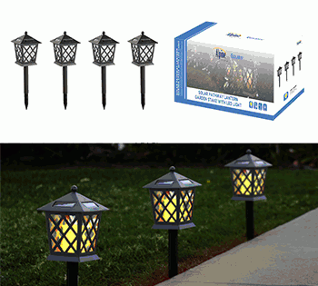 SOLAR BLACK LANTERN PATHWAY LED LIGHT - SET OF 4