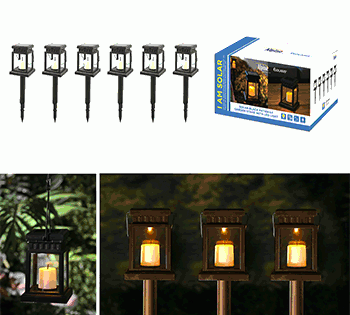 SOLAR BLACK STAKE/HANGING CANDLE LANTERN - SET OF 6 