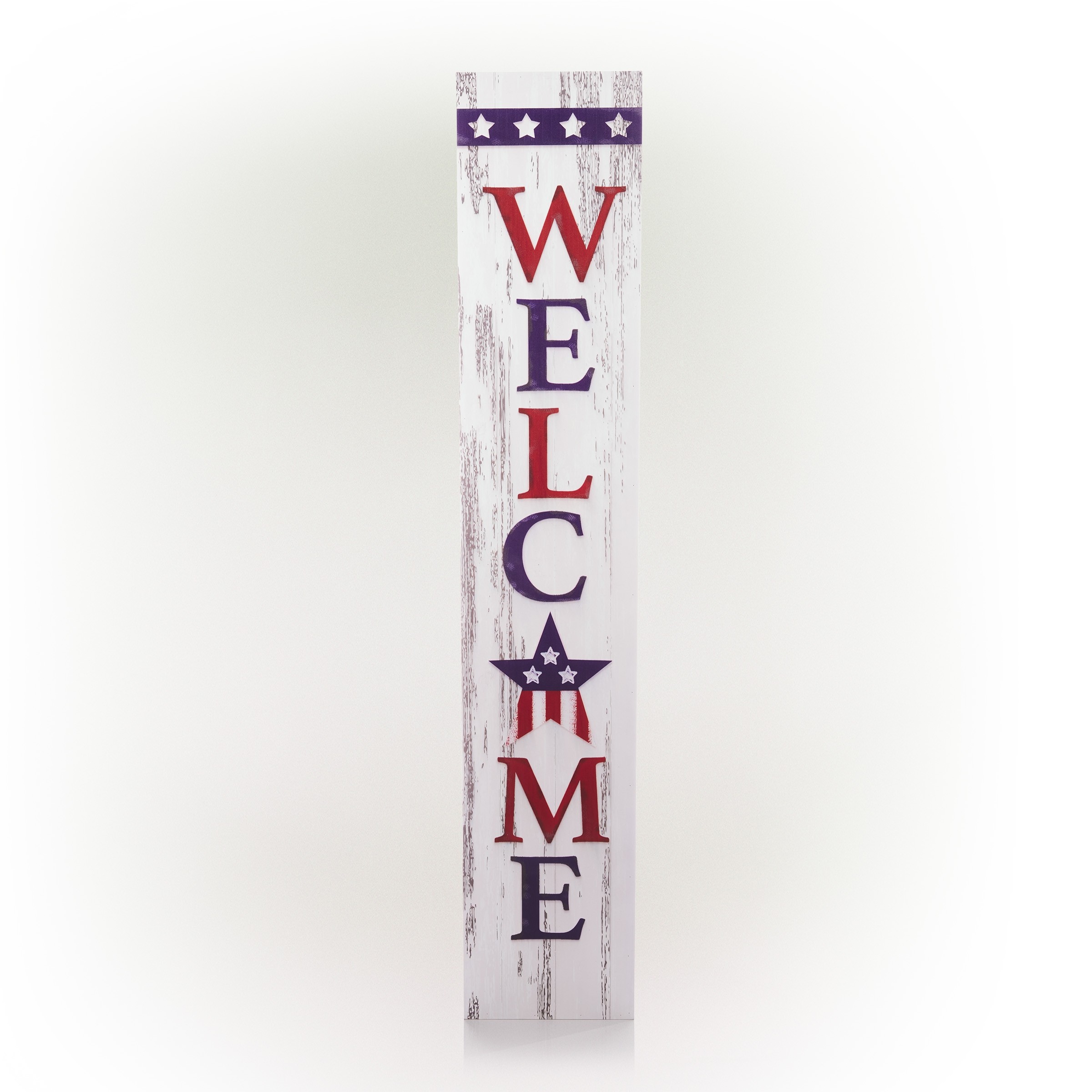 Alpine Corporation 48"H Indoor/Outdoor Wooden American Porch "Welcome" Sign, Red/White/Blue