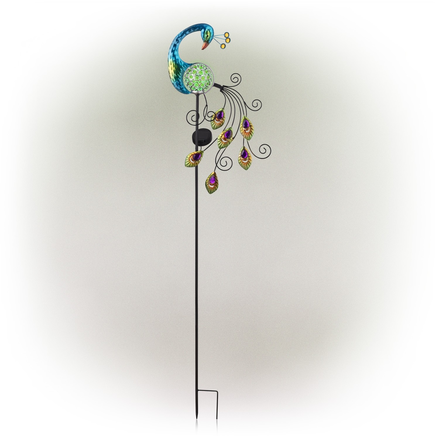 48" Solar Peacock with Color Changing LED Stake