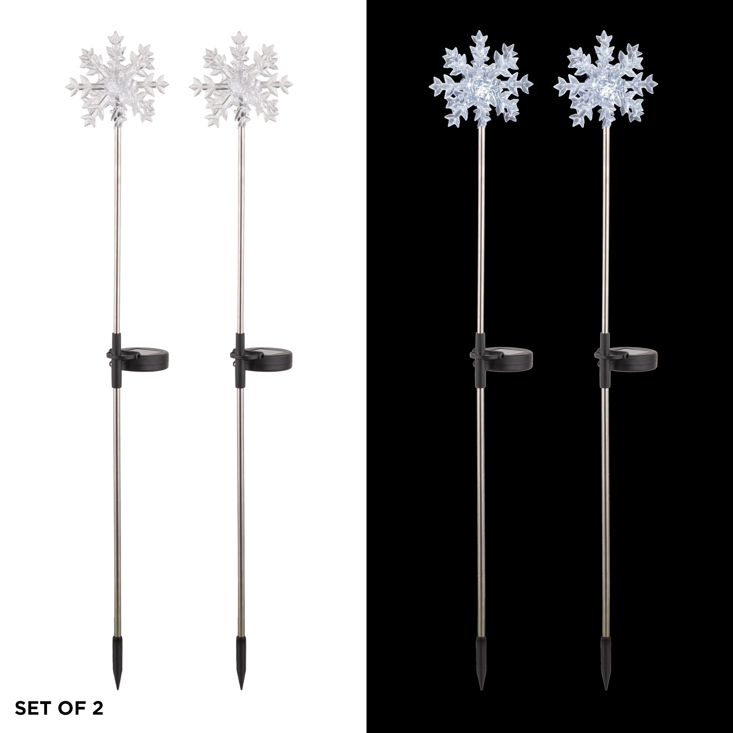 Alpine Corporation 33"H Outdoor Solar 3D Snowflake Garden Lawn Stakes with LED Lights (Set of 2)