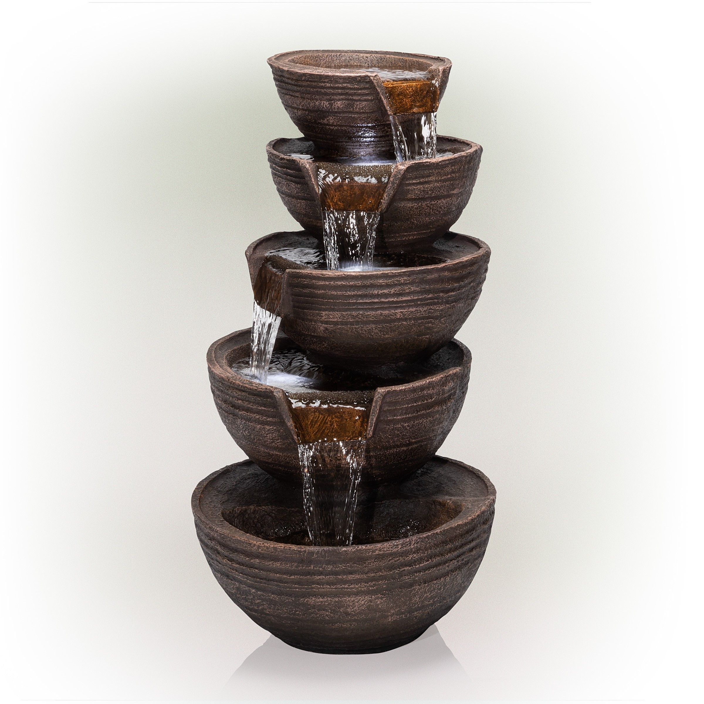 34" 5-TIER MODERN BOWL FOUNTAIN WITH 24 WHITE LED LIGHTS