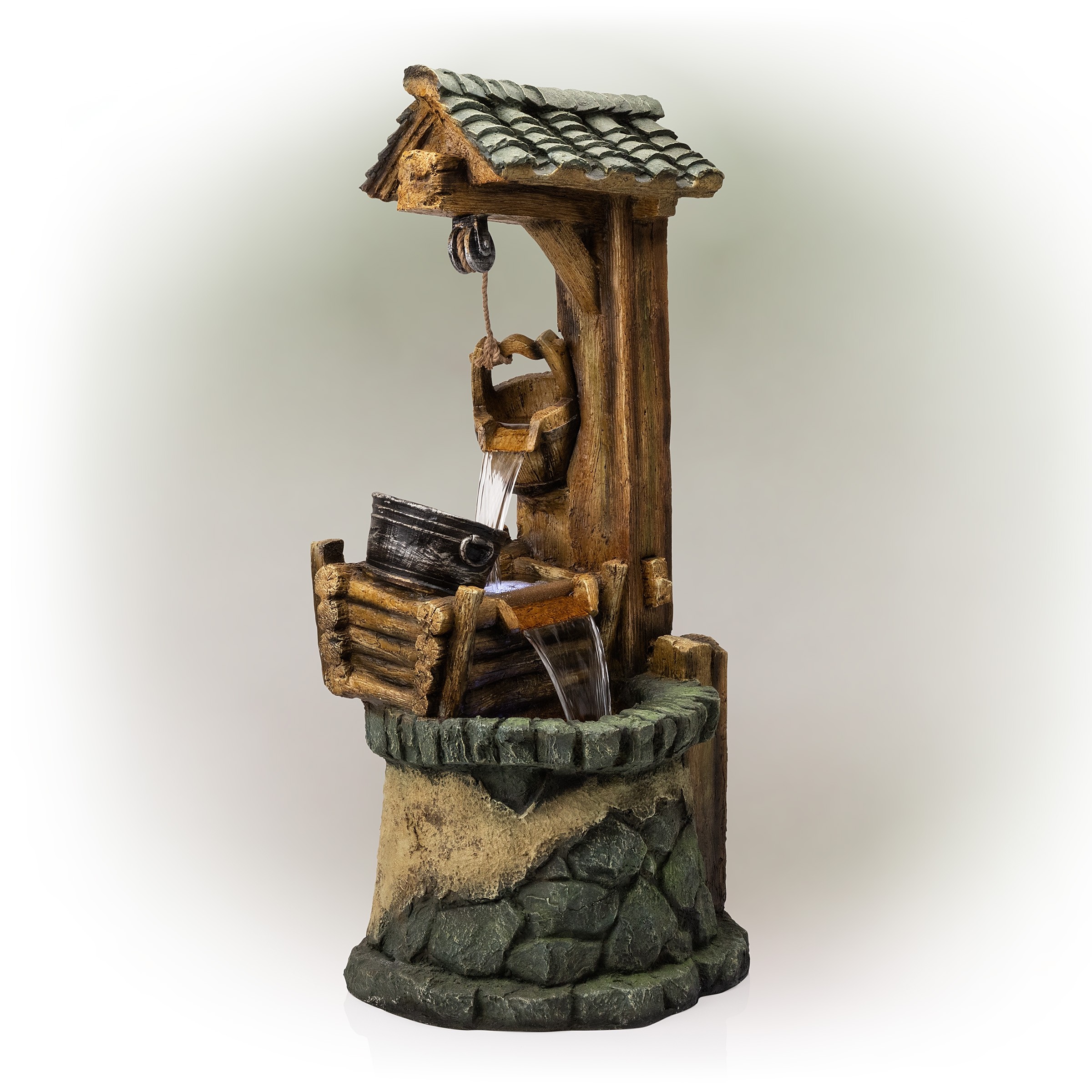 50" RUSTIC WATER WELL FOUNTAIN WITH LIGHTS