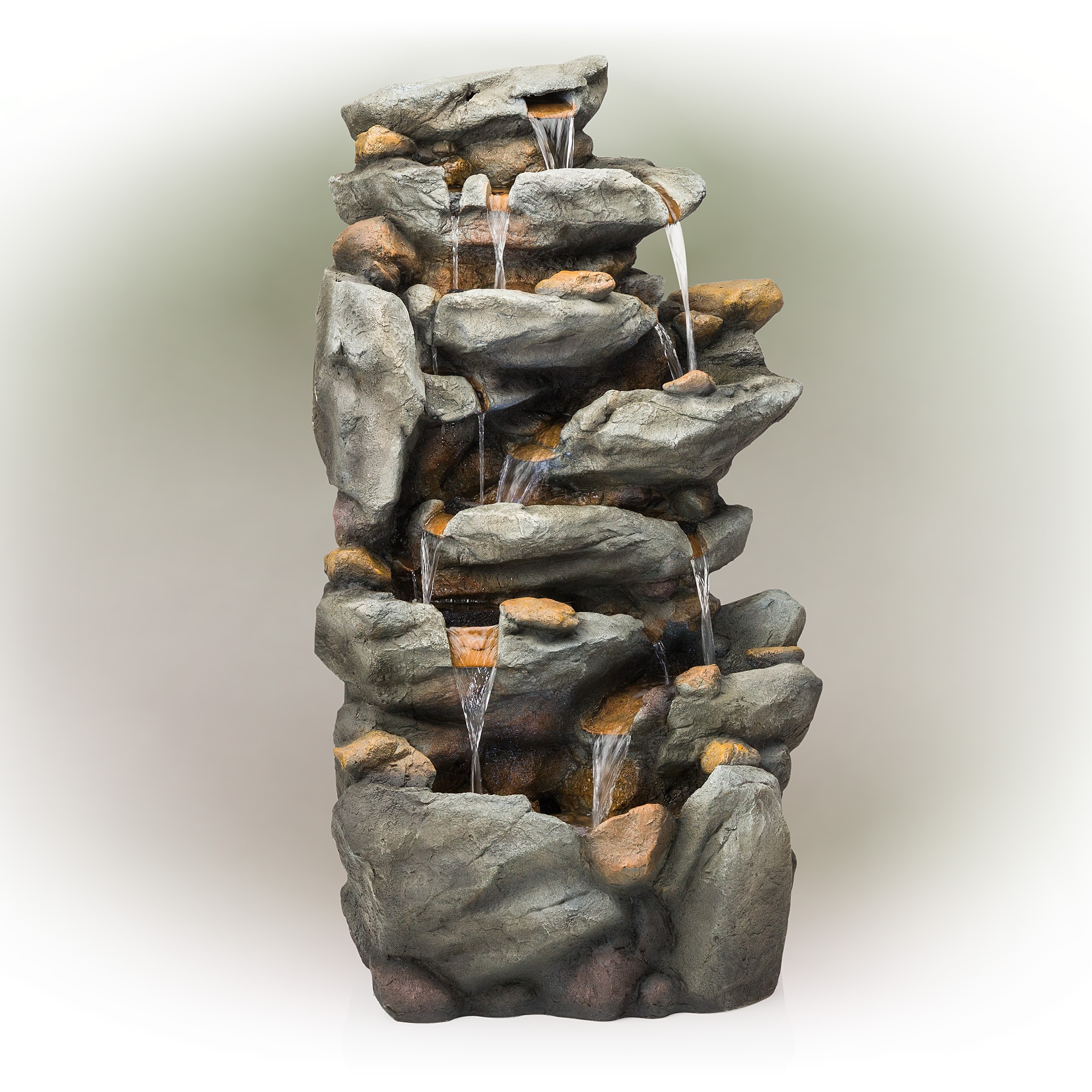 50" ROUGH 8-TIER ROCKY WATERFALL FOUNTAIN WITH 27 LED LIGHTS