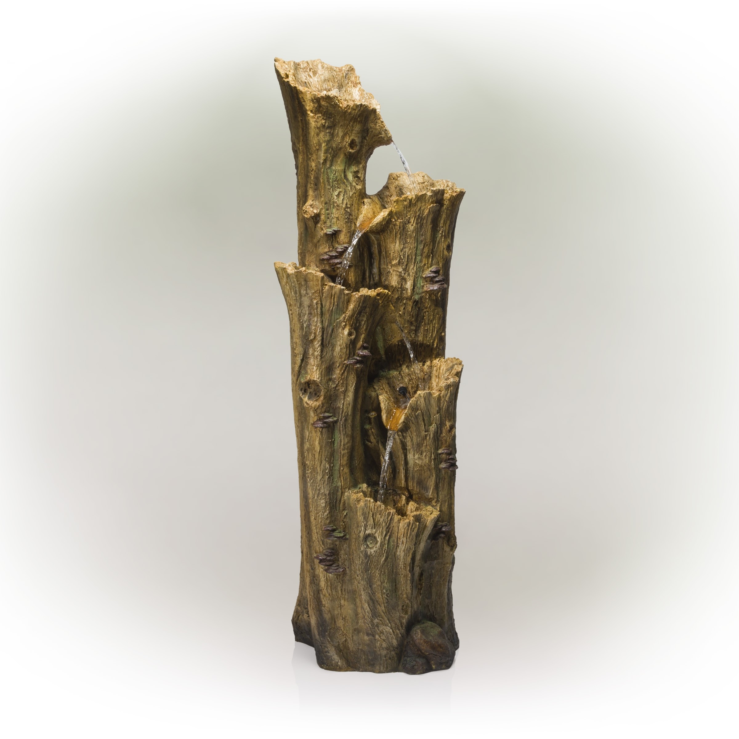 5-TIER CASCADING TREE BARK FOUNTAIN WITH LED LIGHTS