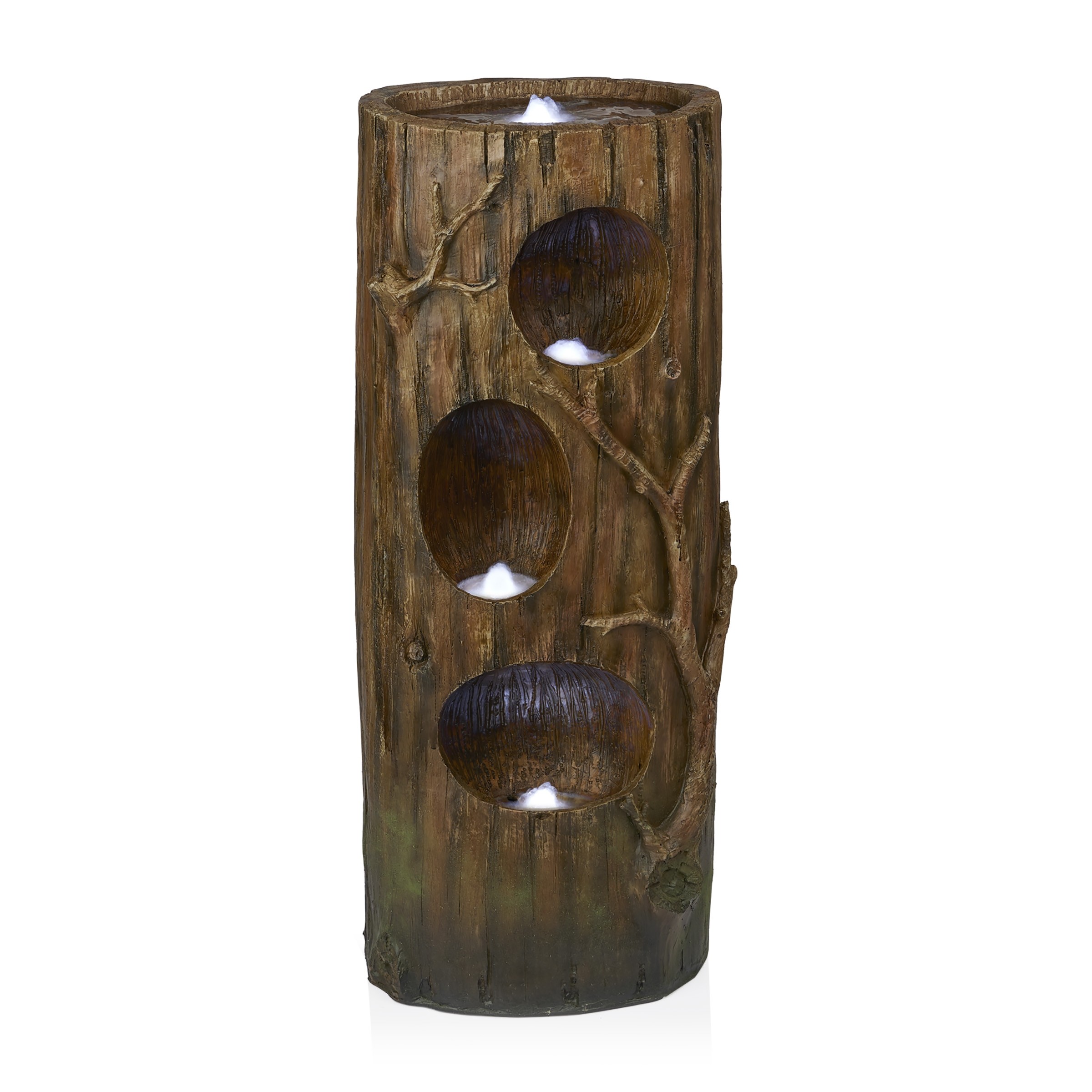 4-TIER SELF-CONTAINED TREE TRUNK FOUNTAIN WITH LED LIGHTS