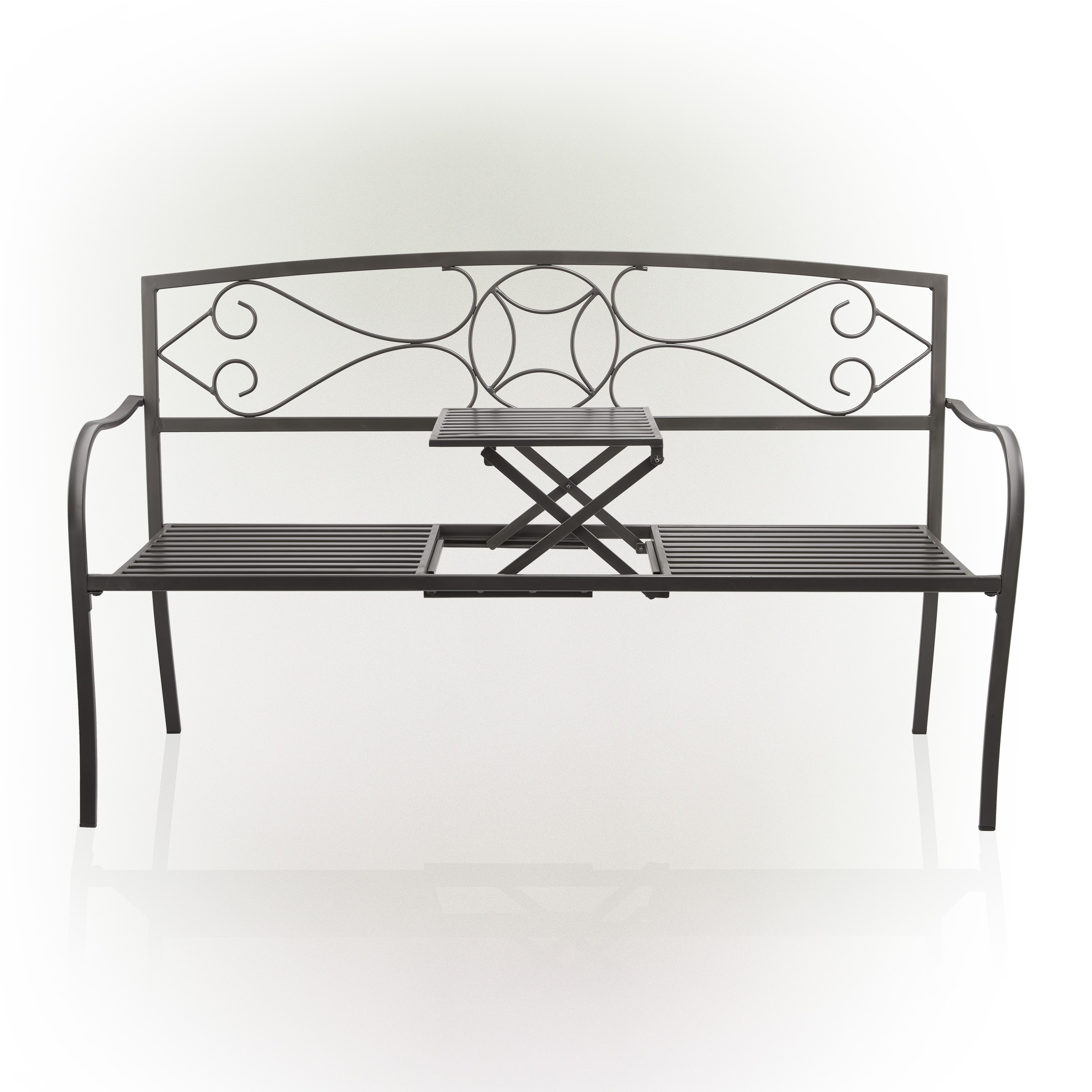 Alpine Corporation Metal Garden Bench with Retractable Table