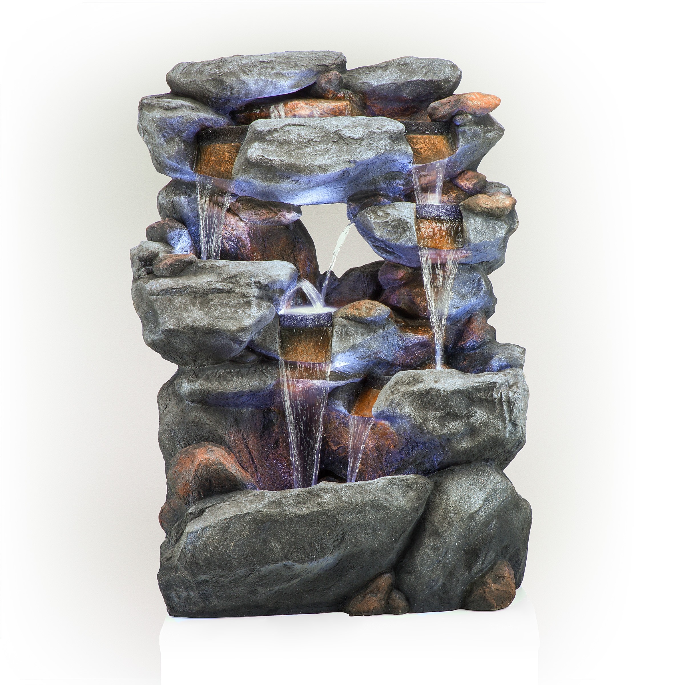 54" 5-TIER ROCK FOUNTAIN WITH LED LIGHTS