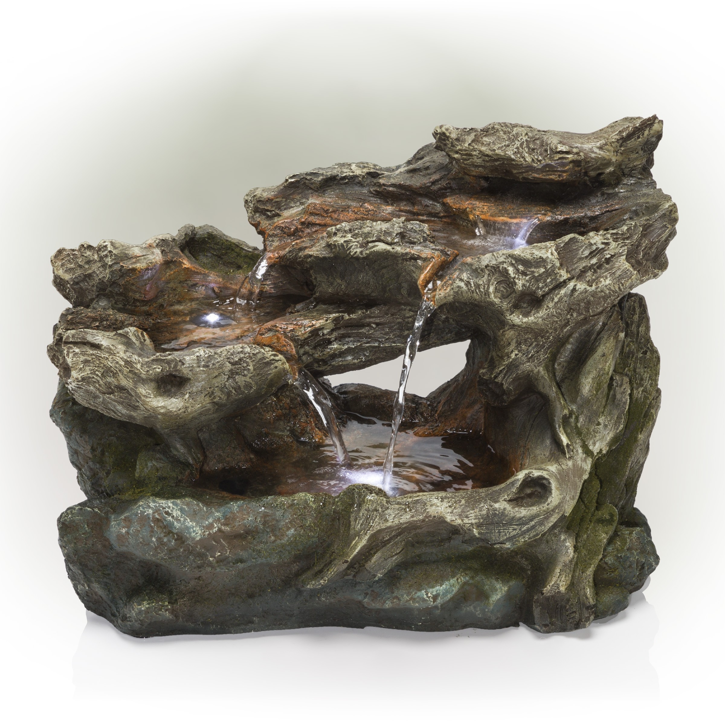 10" 3-Tier Mossy Tabletop Rock Fountain and LED Lights