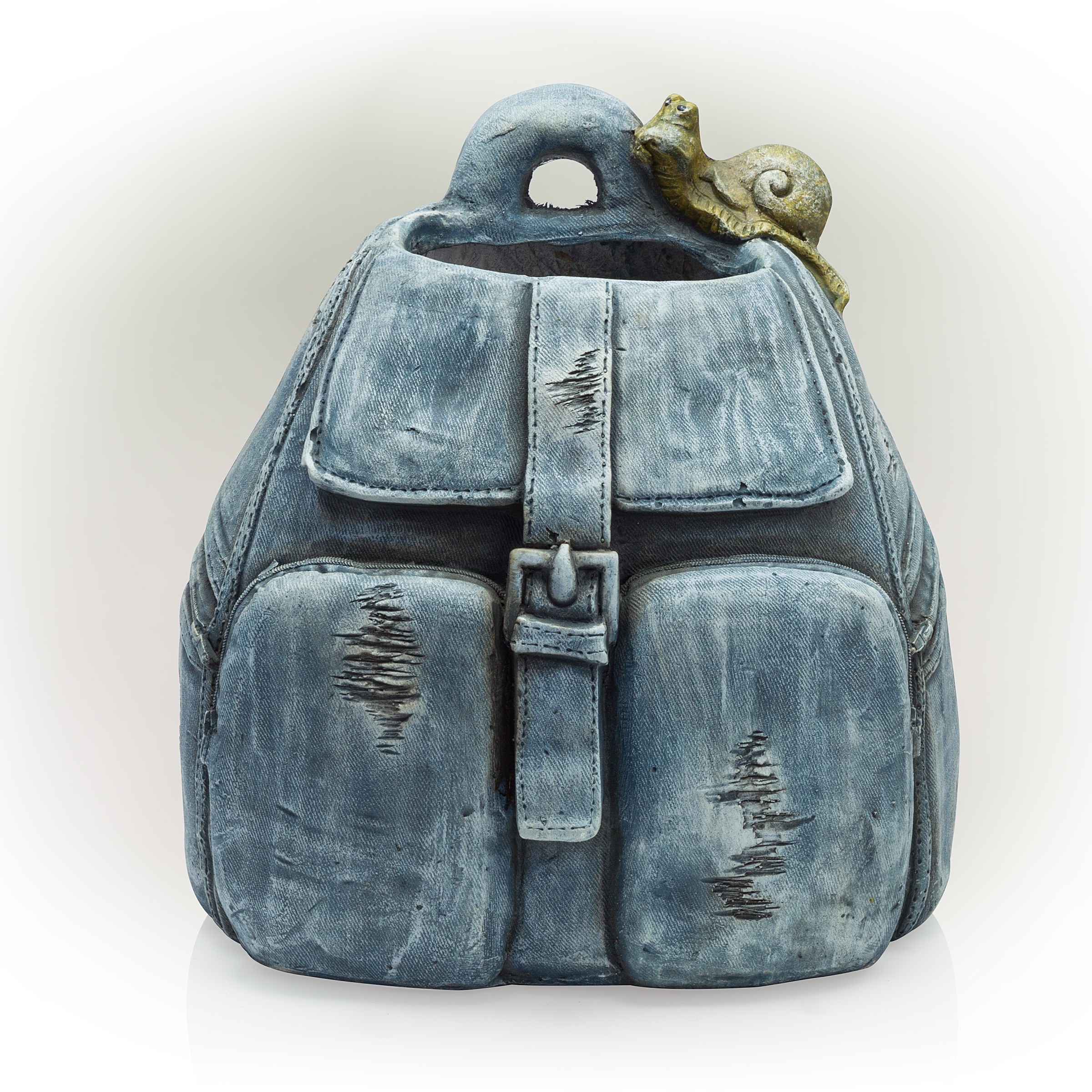 12" Rugged Denim Backpack Flower Planter with Snail