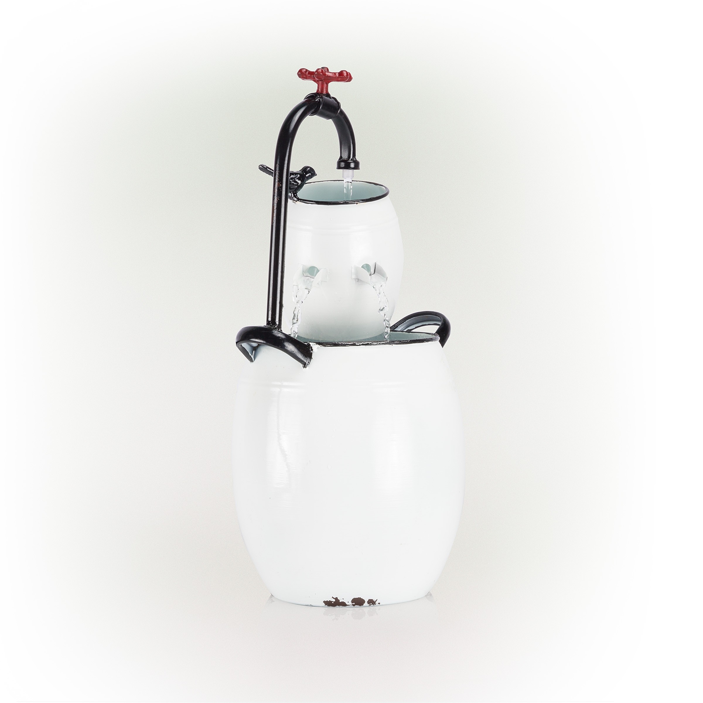 WHITE BARRELS & FAUCET TABLETOP FOUNTAIN 