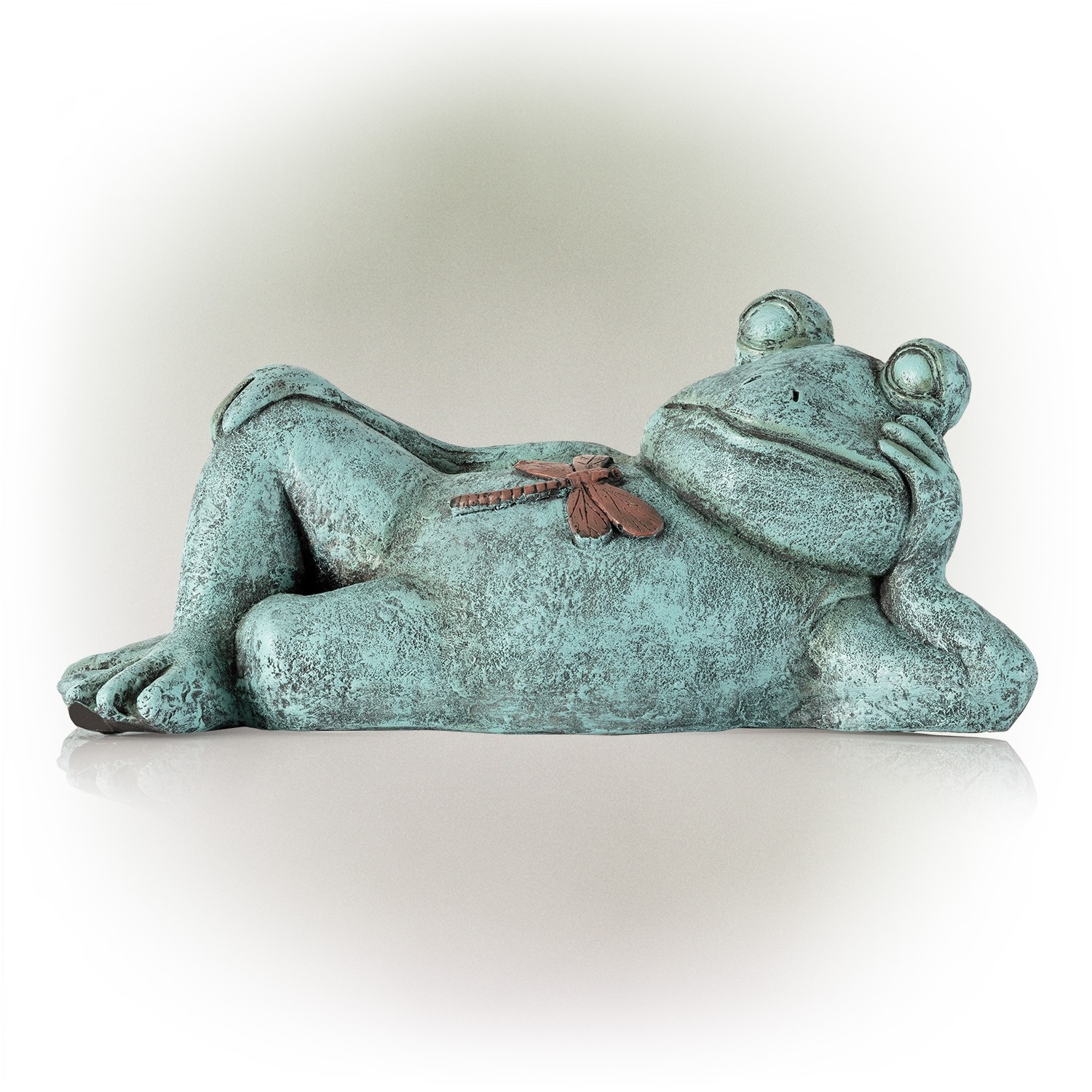 7" Sleeping and Relaxed Frog Garden Statue with Dragonfly