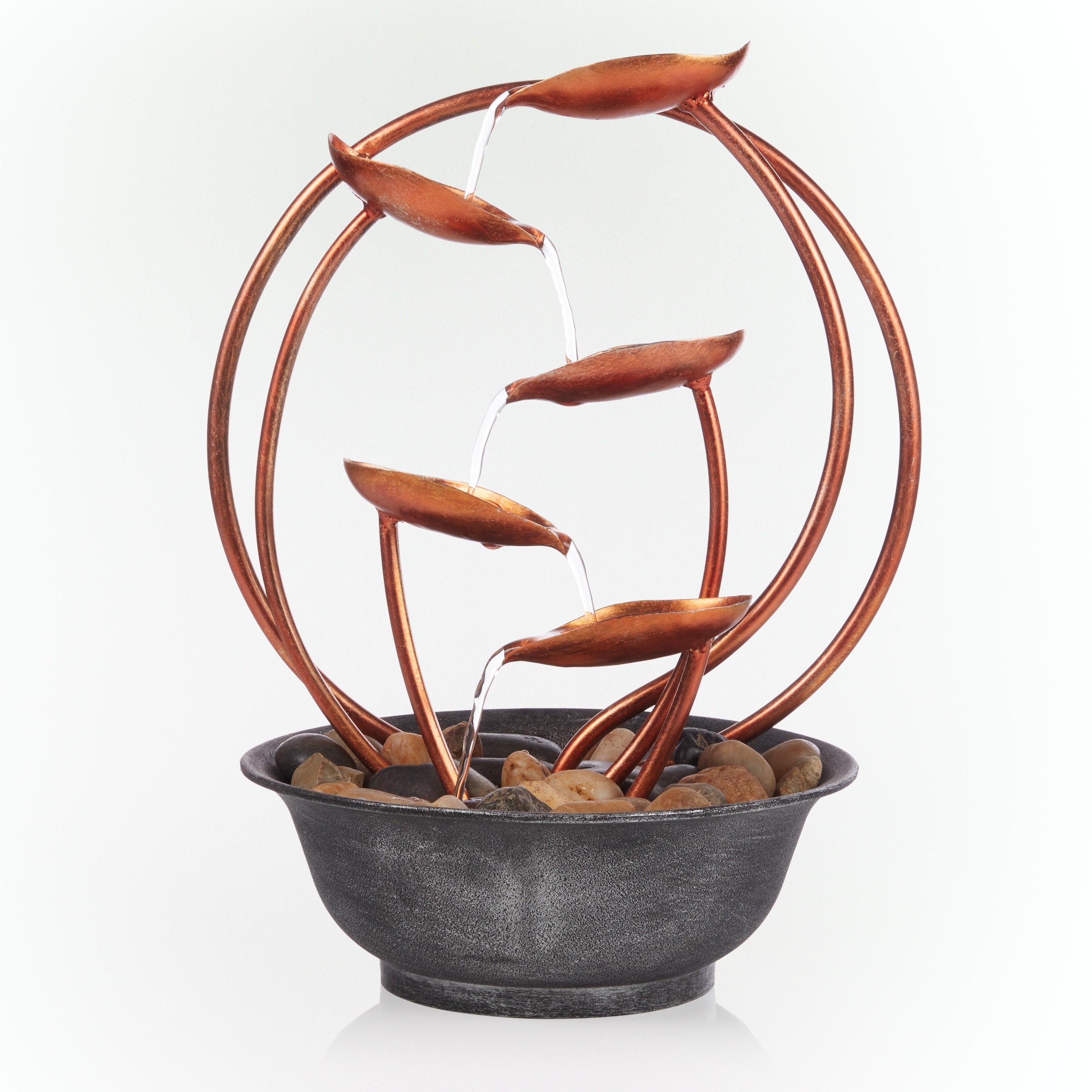 METAL LEAF MULTI-TIER TABLETOP FOUNTAIN WITH STONES 