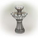 24" Grey Two Tier Pedestal Fountain With Decorative Stones