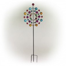 Alpine Corporation 88" Tall Outdoor Metal Kaleidoscopic Multi-Spinning Kinetic Garden Stake Decoration