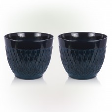 BLUE STONE-LOOK DIAMOND DESIGN PLANTER W/DRAINAGE-SET OF 2 