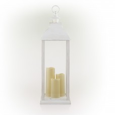 WHITE CANDLELIT LANTERN WITH WARM WHITE LED LIGHTS - LARGE