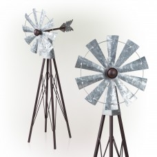 Alpine Corporation 24" Tall Outdoor Metal Windmill Spinner Garden Yard Decoration, Bronze and Silver