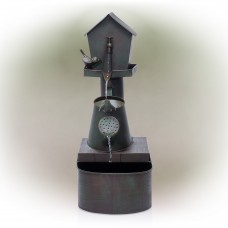 BIRDHOUSE INTO WATER CAN FLOOR FOUNTAIN 