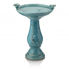 Antique Light Turquoise Ceramic Birdbath