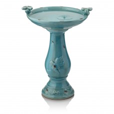 Antique Light Turquoise Ceramic Birdbath 