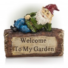Garden Gnome Welcome Sign on Log Statue Ornament