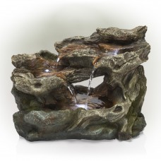 10" 3-TIER MOSSY TABLETOP ROCK FOUNTAIN AND LED LIGHTS