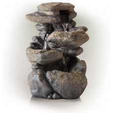 11" TALL LIGHTED 3 TIER ROCK FOUNTAIN 
