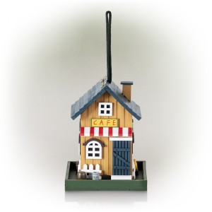 18" Colorful Hanging Wooden Birdfeeder Café House