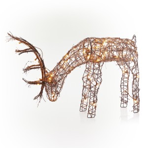 25" Grazing Rattan Reindeer with 50 Halogen Lights