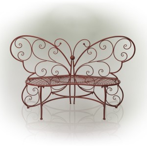 38" RED BUTTERFLY METAL BENCH 