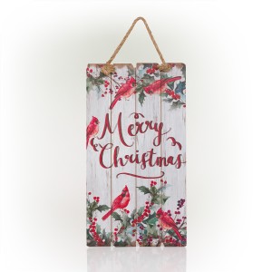Alpine Corporation 20"H Indoor/Outdoor Hanging Christmas Cardinal and Berries Wall Decoration Sign