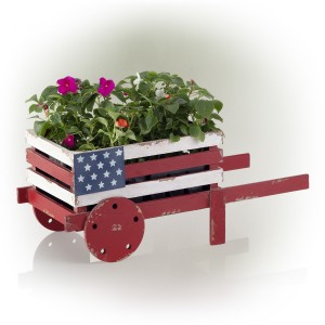 AMERICAN FLAG WHEEL BARREL PLANTER