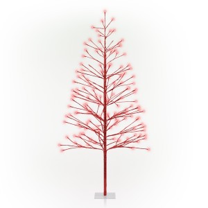 Alpine Corporation 60"H Indoor/Outdoor Artificial Christmas Tree with Red LED Lights, Silver