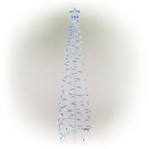 Alpine Corporation 82"H Indoor/Outdoor Artificial Spiral Christmas Tree with Multi-Color LED Lights