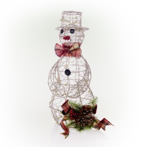 Alpine Corporation Gold Wire Holiday Décor Snowman with Warm White LED Lights