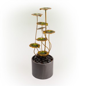 METAL MULTI-TIERED LILY PADS FOUNTAIN WITH STONES