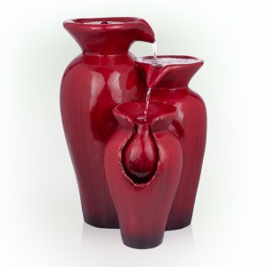 3-TIER RUSTIC RED CERAMIC-LOOK JARS FOUNTAIN