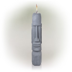 Alpine Corporation 41" Tall Indoor/Outdoor Cement Moai Head Statue with Oil Torch Lamp