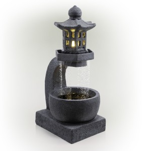 31" TALL TRANQUIL ZEN PAGODA WATER FOUNTAIN WITH LED LIGHTS 