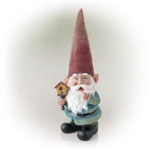 15" Red Hat Gnome Garden Statue with Birdhouse on Hand