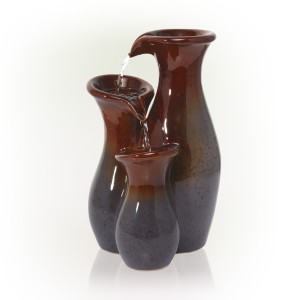 3-TIER GLOSSY BROWN AND GRAY CERAMIC VASE TABLETOP FOUNTAIN