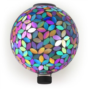 10" SOLAR PURPLE MOSAIC GAZING GLOBE WITH METAL STAND