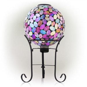 10" SOLAR MOSAIC GAZING BALL WITH METAL STAND